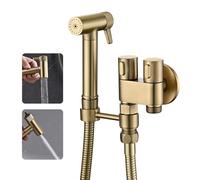 WRKMH Doccetta per Bidet Oro Spazzolato Spruzzatore per Bidet Ottone Idroscopino per WC, con Uno Dentro Due Fuori Valvola ad Angolo, Spruzzatore a Doppia Funzione in Ottone, 1.2M Tubo Doccia