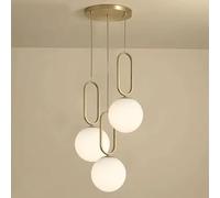 WRLYTNG Lampadario Moderno in Ottone A Sospensione in Vetro Bianco Globo A 3 Luci Lampadario Moderno A Sfera in Vetro Dorato con Lampada da Soffitto in Vetro Bianco Latte Smerigliato