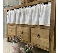 WRMING Corta Tendina per Sottolavello Stile Country Tende da Cucina con Mantovana Voile Mezza Tenda Beige Trasparenti Piccolina Tendina per Cappa Bistro Caffé Bar, 1 Pezzi,W x H 200x30cm