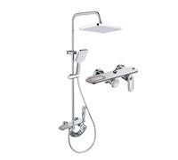 WRMING Doccia a pioggia con rubinetto, set completo, set doccia in acciaio inox, sistema doccia con soffione 30 x 20 cm e ripiano, 3 tipi di getto, soffione anti-calcare, doccetta