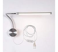 WRMING Lampada da Parete Interno Moderno 6W LED con Interruttore,Studio Lampada da Muro Regolabile Braccio Flessibile Argento Applique da Parete per Soggiorno Bagno,190cm Cavo,6000k,with Plug