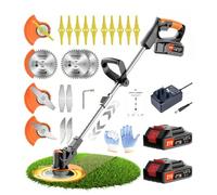 Wrneaoch 21V Cordless Strimmer Cordless Grass Trimmer, Cordless Strimmer with 2 Pieces 2Ah Li-ion Battery and Charger, Lawn Edger Tool for Trimming Grass Weed (Black Grass Trimmer)