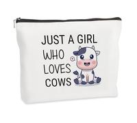 WRNZL Regalo per gli amanti degli animali, per donne e ragazze, divertente borsa per il trucco a tema animale, regalo di Natale e compleanno, Mucca bianca, taglia unica, Giocoso Cartoon Mucca
