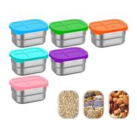 Wrohto Snack Containers, 8 Oz Leak Proof Food Storage Containers with Silicone Lids, Stainless Steel 6 Piece Lunch Supplies for Dining, Salad, School, Daycare, Toddler, Home Kitchen, and Kids, (550g)