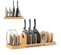 WRONWA Organizer espandibile per coperchio pentola, da 40,6 cm a 71,1 cm, regolabile, in bambù, per pentole, padelle, coperchi per contenitori alimentari