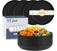 Wrova Piatti di plastica riutilizzabili, grandi piatti neri, set di piatti piani per 8 persone, piatti profondi 28 cm, adatti al microonde e alla lavastoviglie, piatti da cucina per matrimoni, feste