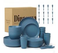 Wrova Servizio da tavola in plastica, 48 pezzi, servizio per 8 persone, infrangibili, set di posate, piatti, ciotole, tazze, forchette e cucchiai, adatto al microonde e alla lavastoviglie, per esterni