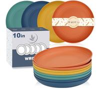 Wrova Set di 8 piatti in plastica infrangibili, 25,4 cm, infrangibili, per bambini/adulti, piatti piani profondi, lavabili in lavastoviglie e adatti al microonde, riutilizzabili, leggeri (mix vivido)