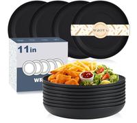 Wrova Set di 8 piatti piani grandi, 28 cm, riutilizzabili, lavabili in lavastoviglie e adatti al microonde, piatti grandi per cucina, campeggio, colore nero