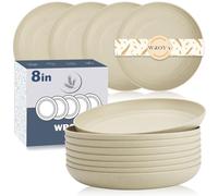 Wrova Set di 8 piatti piani in plastica infrangibili, riutilizzabili, 20 cm, lavabili in lavastoviglie e adatti al microonde, piatti leggeri per bambini per esterni (beige)
