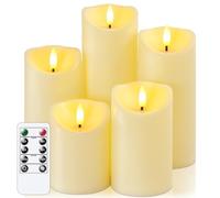 Wroxipel Confezione da 5 Candele LED in plastica avorio tremolanti senza fiamma con telecomando, candele a batteria temporizzatore (7,5 cm x 10, 12,5, 15, 17,5, 20 cm)
