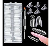 WROYGVY Sandwich Dual Nail Forms - Set di 256 unghie con 5 clip e 1 pennello per unghie, extension per unghie in polygel UV, riutilizzabili, trasparenti, per salone e fai da te (16 misure, mandorla)