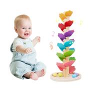 WRQIOO Albero tibetano per marmi in legno, pista a a sfera in legno per bambini, torre tibetana, marmotta arcobaleno, torre di marmotta Ho-lz Montessori con 4 palline, a partire dai 3 anni in su
