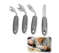 WRQIOO Set di Posate per Parkinson, 4 Pezzi Posate per Malati di Parkinson, Angolo di 42° Posate per Anziani Disabili, Ispessito Impugnatura Antiscivolo per Anziani Disabili Parkinson