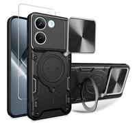 WRTBS Custodia per telefono per Xiaomi Poco X8 Pro 5G, con pellicola protettiva in vetro, copertura protettiva integrata per fotocamera, custodia protettiva integrale militare resistente, nera