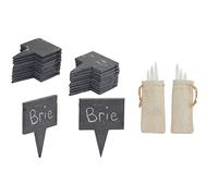 Wrtysully 20 Etichette per Formaggi in Pietra di Ardesia per Tagliere di Salumi con 6 Gessetti, 2 Sacchetti per la Conservazione (Set da 28 Pezzi)