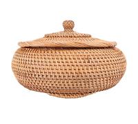 Wrtysully Scatole di Rattan con Coperchio Vassoio di Vimini Multiuso Intrecciato un Mano con Fibra di Rattan Resistente Diametro Rotondo da 11 Pollici