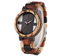 WRVCSS Orologi antichi in legno da uomo Orologio vintage in legno di ebano Orologio maschile unico in legno di colore misto Cinturino regolabile al quarzo Woody Orologi unici fullmixedwood