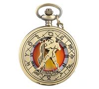 WRVCSS Orologio da taschino al quarzo a tema zodiaco in bronzo con orologio da taschino con numeri romani