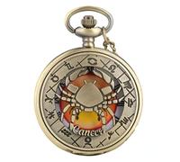 WRVCSS Orologio da taschino al quarzo a tema zodiaco in bronzo con orologio da taschino con numeri romani