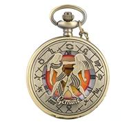 WRVCSS Orologio da taschino al quarzo a tema zodiaco in bronzo con orologio da taschino con numeri romani