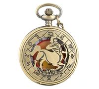 WRVCSS Orologio da taschino al quarzo a tema zodiaco in bronzo con orologio da taschino con numeri romani