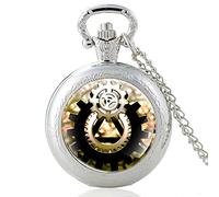 WRVCSS Pocket watch steampunk gear pattern silver vintage glass dome pocket watch men's and women's pendant necklace hour clock gift gifts Silver