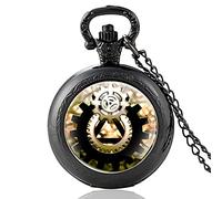 WRVCSS Pocket watch steampunk gear pattern silver vintage glass dome pocket watch men's and women's pendant necklace hour clock gift gifts Black