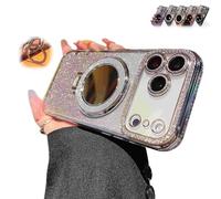 WRYHAUL Gradient Glitter Holder Makeup Mirror Protective Case for iPhone 17/16/15 Series, 2026 New Magnetic Kickstand Glitter Case with Camera Protector and Invisible Stand (16Pro-Max,Silver)