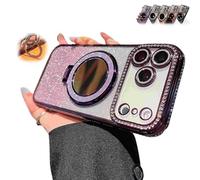 WRYHAUL Gradient Glitter Holder Makeup Mirror Protective Case for iPhone 17/16/15 Series, 2026 New Magnetic Kickstand Glitter Case with Camera Protector and Invisible Stand (16Pro-Max,Purple)