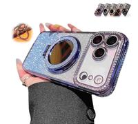 WRYHAUL Gradient Glitter Holder Makeup Mirror Protective Case for iPhone 17/16/15 Series, 2026 New Magnetic Kickstand Glitter Case with Camera Protector and Invisible Stand (16Pro-Max,Blue)