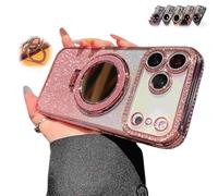 WRYHAUL Gradient Glitter Holder Makeup Mirror Protective Case for iPhone 17/16/15 Series, 2026 New Magnetic Kickstand Glitter Case with Camera Protector and Invisible Stand (15,Pink)