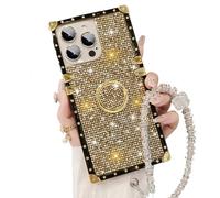 WRYHAUL Snowdoves-TM Sparkle Crystal Bracelet for iPhone Case, Clear Diamond Glitter Bling Sparkle Case, Four Corners Electroplated Magnetic Stand Protective Cover (16 PRO-MAX,Gold)