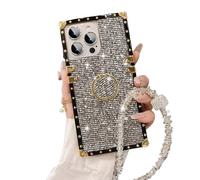 WRYHAUL Snowdoves-TM Sparkle Crystal Bracelet for iPhone Case, Clear Diamond Glitter Bling Sparkle Case, Four Corners Electroplated Magnetic Stand Protective Cover (15 PRO,Gray)