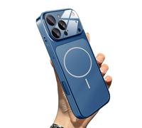WRYHAUL Upgrade Slim Hard Glass Shockproof Magnetic Case for iPhone 17, with Integrated Camera Protection, Magnetic Charging Anti-Collision Matte Protective Case (16,Blue)
