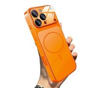 WRYHAUL Upgrade Slim Hard Glass Shockproof Magnetic Case for iPhone 17, with Integrated Camera Protection, Magnetic Charging Anti-Collision Matte Protective Case (16 Pro-Max,Orange)