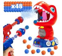 Wrymish Dinosauro Giocattolo 4 5 6 7 8 Anni, Giocattolo di Tiro con 2 Pistole a Pompa d'Aria, 48 Palline di Schiuma, Gioco di Tiro al Bersaglio Mobile con Luci e Spruzzo, Regalo di Natale per Bambini