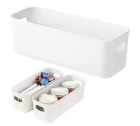 WSAMJIN 3 Pezzi Scatola di Immagazzinaggio, Cesto di Immagazzinaggio In Plastica, Organizzatore con Maniglie Cesti di Immagazzinaggio Per Cassetti, Cucina, Casa, Bagno - 28×9×11cm (Bianco)