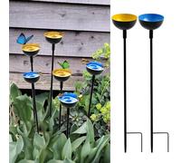 WSBXBB Confezione da 2 tazze per giardino, abbeveratoio per api e stazioni d'acqua a farfalla, decorazione da giardino in metallo, blu e giallo