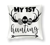 WSDESDEC Federa per cuscino in tinta unita, 40,6 x 40,6 cm, con scritta "My First Hunting", moderna, decorativa, quadrata, in seta, per auto, portico e casa