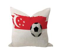 WSDESDEC Federe per cuscini da esterni, 50,8 x 50,8 cm, a tema calcio, decorazione per casa colonica di Singapore, confortevole, con bandiera della città, souvenir internazionale, in cotone e lino,