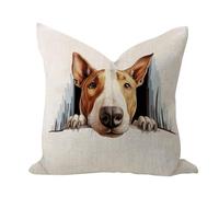 WSDESDEC Morbida federa per cuscino, 45,7 x 45,7 cm, motivo Bull Terrier che sbircia, stile vintage, colorata, decorativa, quadrata, in lino, per ufficio, letto, giardino