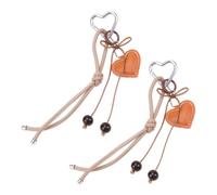 WSDMAVIS 2 portachiavi alla moda in pelle con fiocco a forma di cuore portachiavi retro cinturino da polso per telefono portachiavi ciondoli per borse da donna