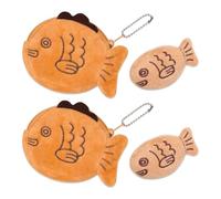 WSDMAVIS Set di 4 divertenti portamonete a forma di pesce e spilla a forma di pesce in peluche con animali marini, grazioso portamonete Kawaii, portachiavi con cerniera per monete, auricolari e