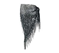 Wsdsgz Catena per la vita della danza del ventre con frange artistiche, accessorio per la vita per spettacoli teatrali ed eventi, cintura per il ventre con design artistico, Nero e argento, Taglia