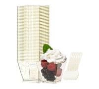 WSeltrium Tazze da dessert, 50 pezzi, 60 ml, 2 oz Gold Tazze con 50 cucchiai mini tazze da dessert, bicchieri da dessert riutilizzabili per tiramisù, compleanno
