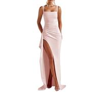 WSEYU Abiti da damigella d'onore con scollo quadrato per pieghe da sposa abiti da sera formali senza schienale Plus Size, Rosa cipria, 40