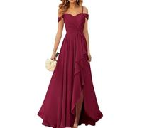 WSEYU Abiti da damigella d'onore con spacco pieghettato chiffon abiti da ballo lungo abito da sera formale, Rosa del deserto, 50