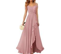 WSEYU Abiti da damigella d'onore con spacco pieghettato chiffon abiti da ballo lungo abito da sera formale, Rosa polvere, 52 Più
