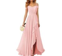 WSEYU Abiti da damigella d'onore con spacco pieghettato chiffon abiti da ballo lungo abito da sera formale, Rosa cipria, 34